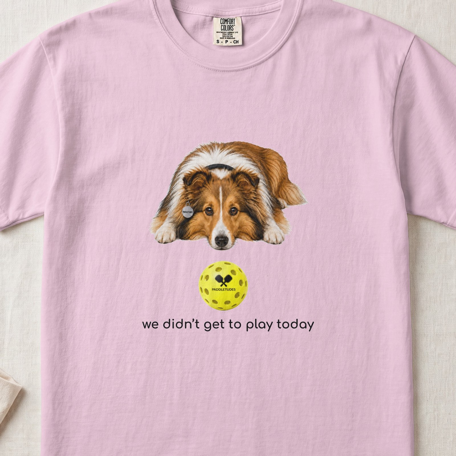 Shetland Sheepdog Sad — Funny Dog Pickleball Shirt on Comfort Colors 1717 — View 4