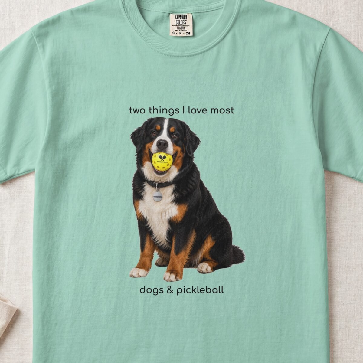 Bernese Mountain Dog Happy — Funny Dog Pickleball Shirt on Comfort Colors 1717