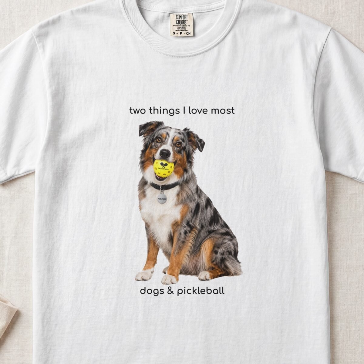 Mini Australian Shepherd Happy — Funny Dog Pickleball Shirt on Comfort Colors 1717