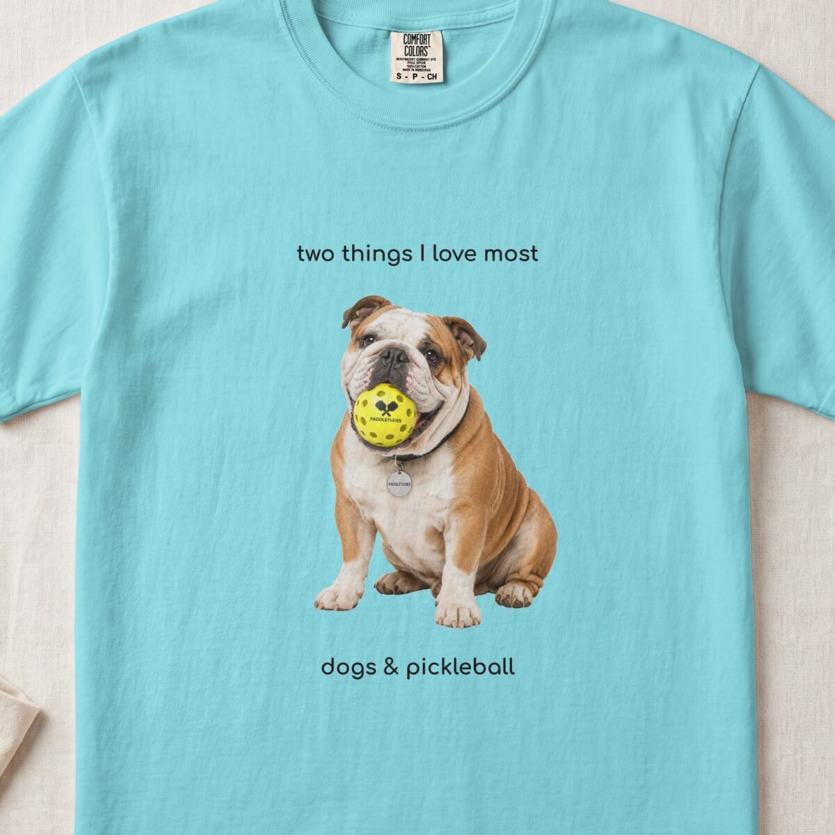Bulldog Happy — Funny Dog Pickleball Shirt on Comfort Colors 1717