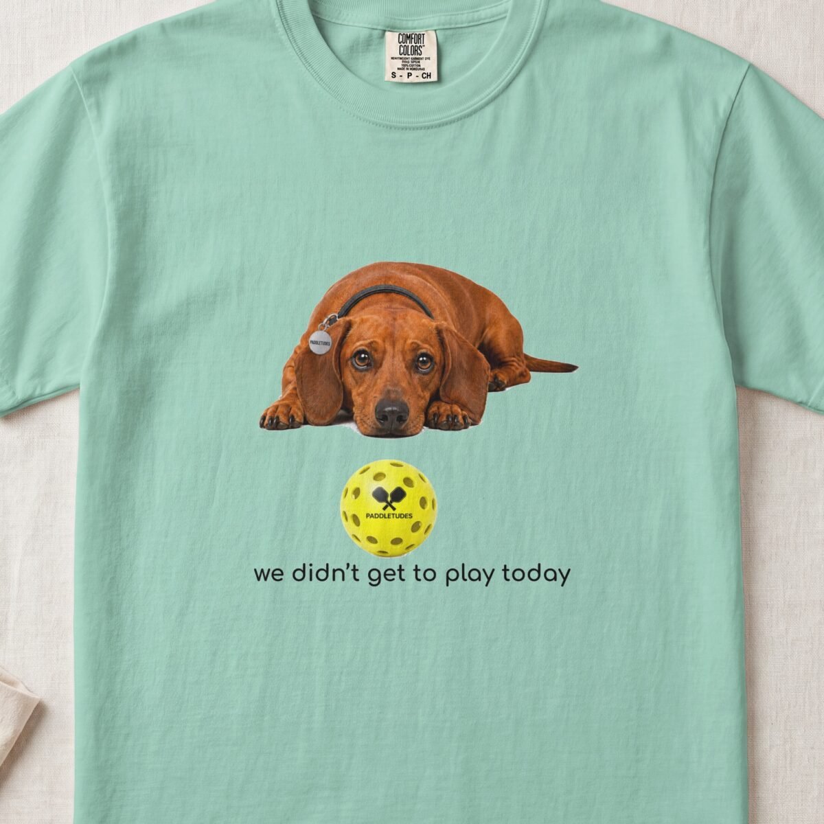 Dachshund Sad — Funny Dog Pickleball Shirt on Comfort Colors 1717