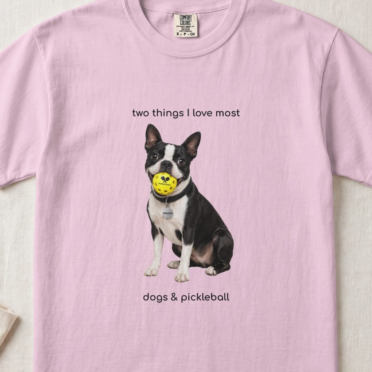 Boston Terrier Happy — Funny Dog Pickleball Shirt on Comfort Colors 1717