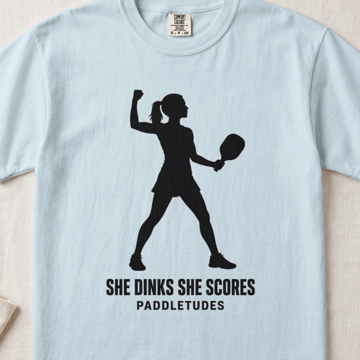 She Dinks She Scores — Funny Pickleball Attitude Shirt on Comfort Colors 1717