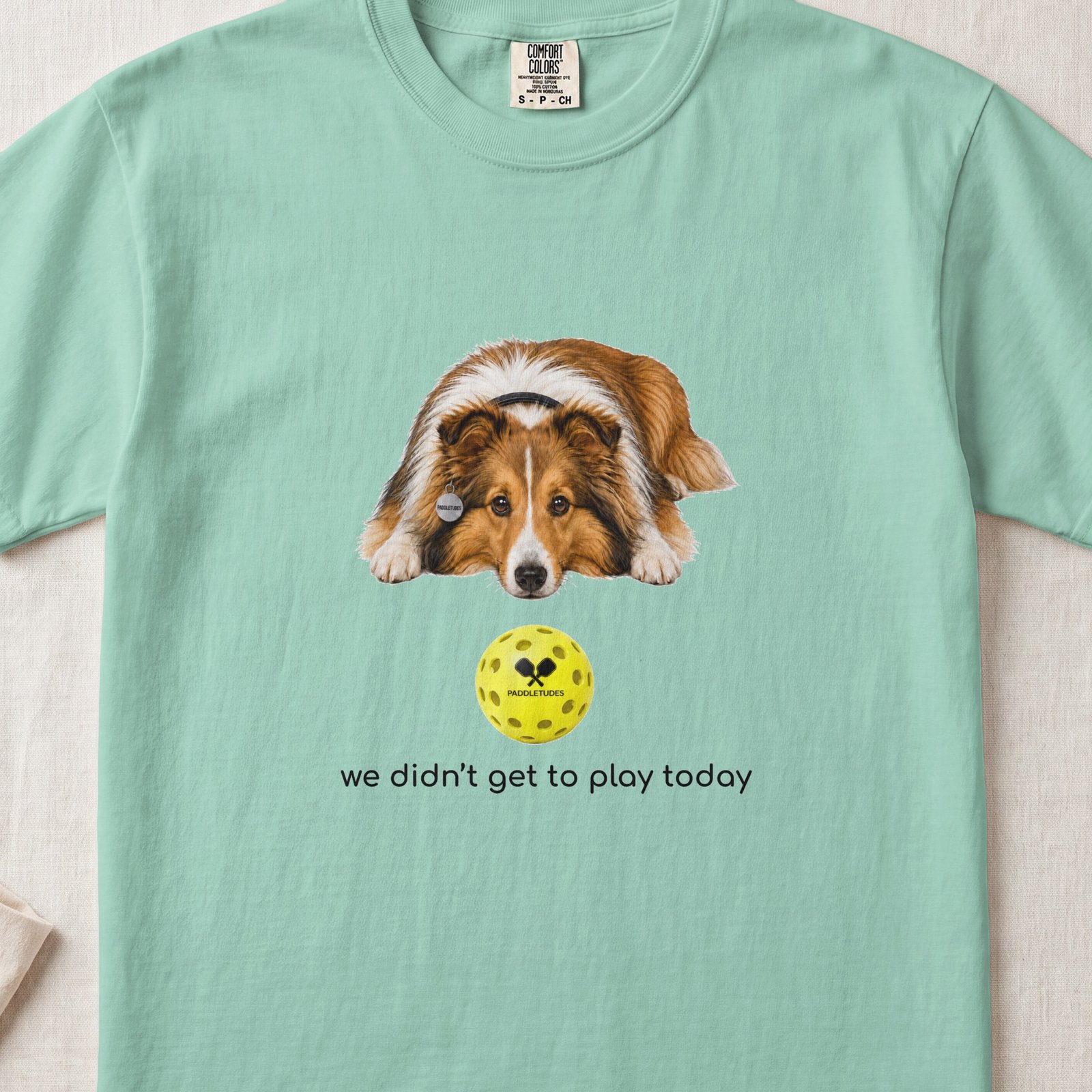 Shetland Sheepdog Sad — Funny Dog Pickleball Shirt on Comfort Colors 1717 — View 7