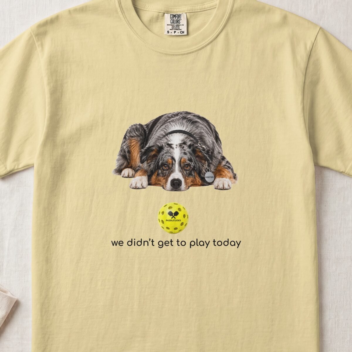 Mini Australian Shepherd Sad — Funny Dog Pickleball Shirt on Comfort Colors 1717