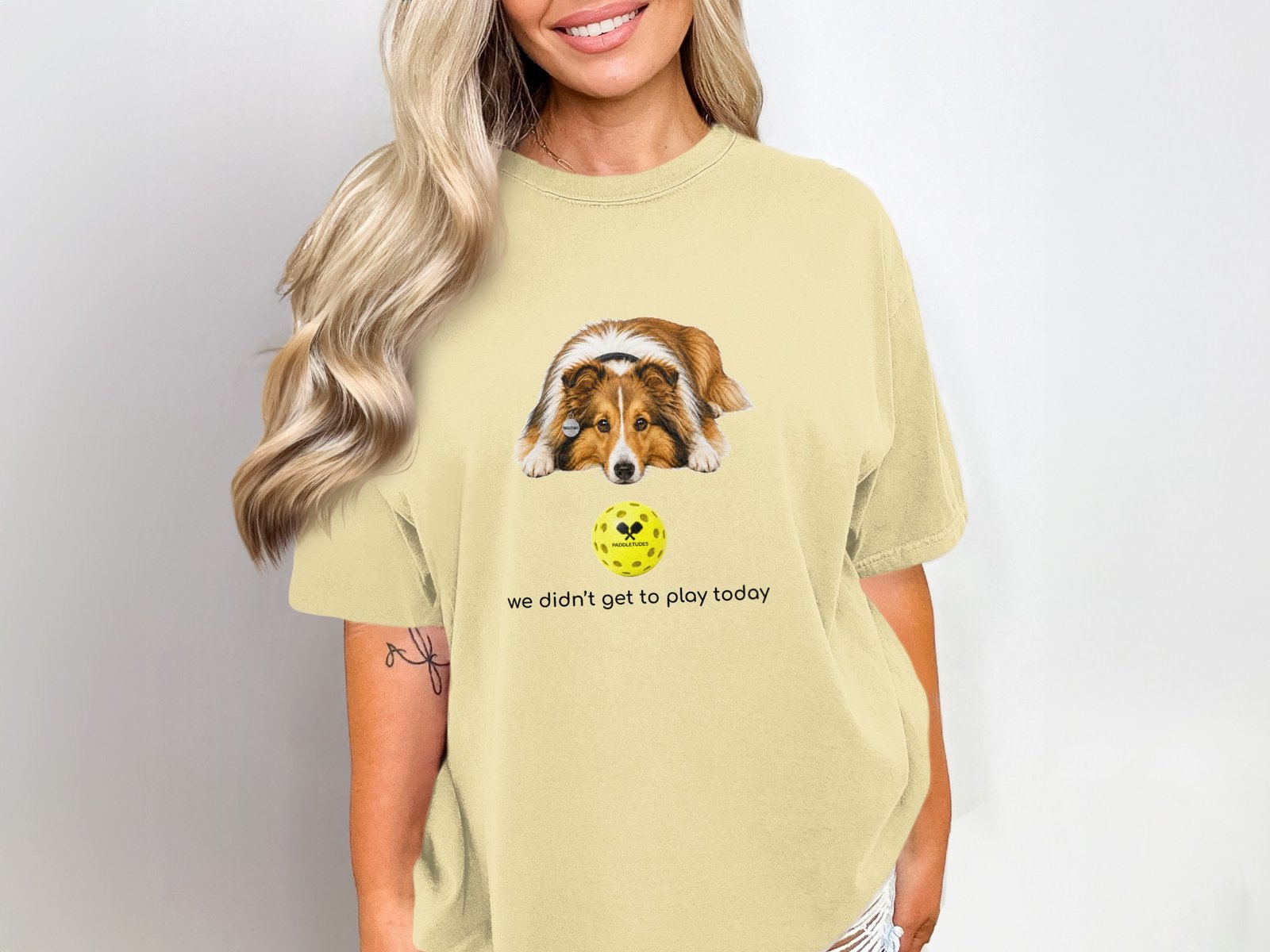 Shetland Sheepdog Sad — Funny Dog Pickleball Shirt on Comfort Colors 1717 — View 2