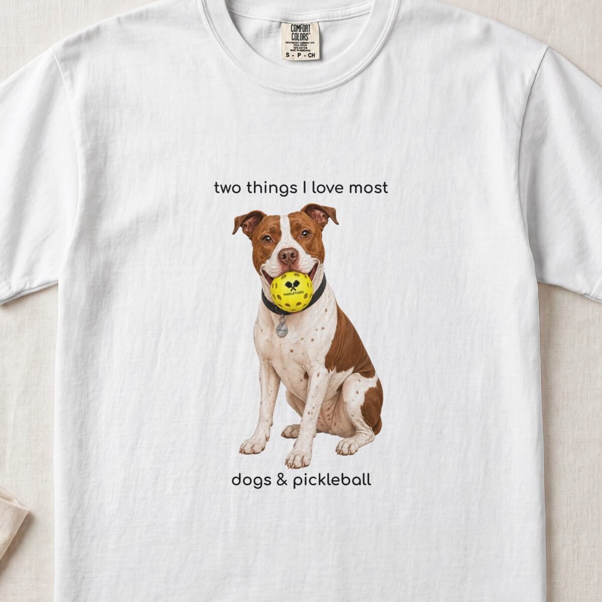 Pit Bull Happy — Funny Dog Pickleball Shirt on Comfort Colors 1717
