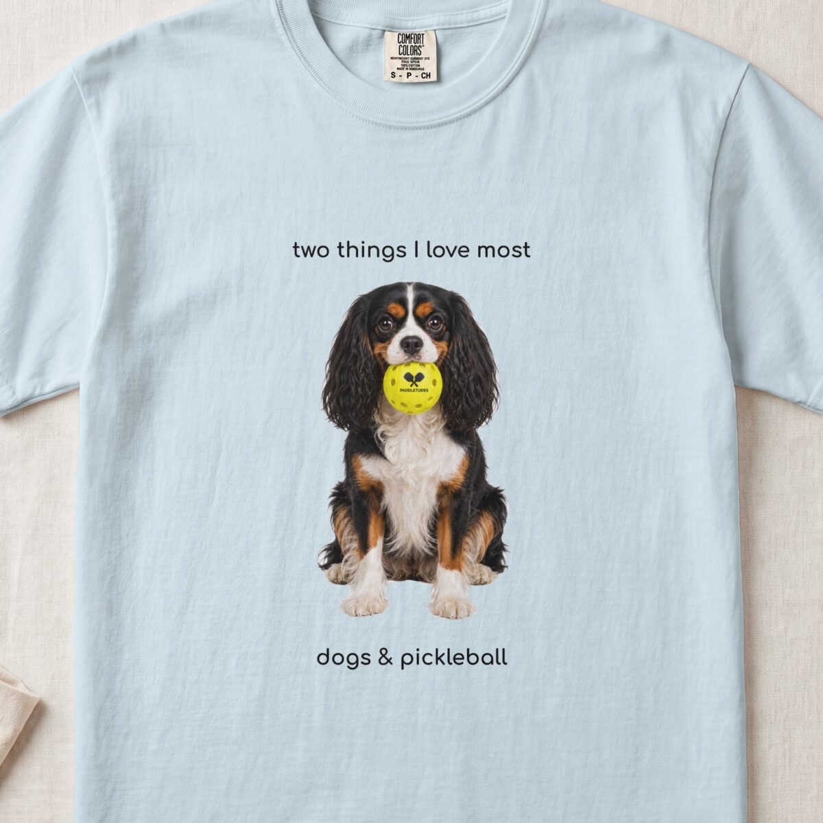 Cavalier King Charles Spaniel Happy — Funny Dog Pickleball Shirt on Comfort Colors 1717