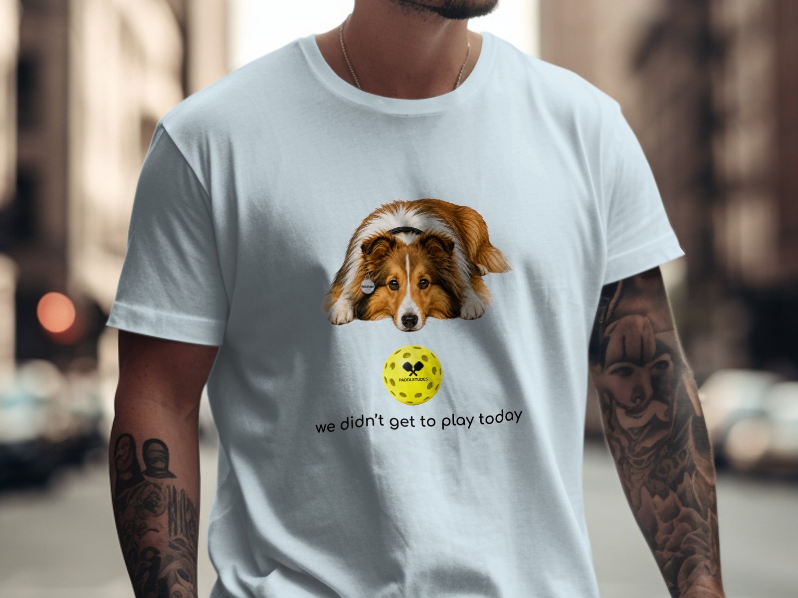 Shetland Sheepdog Sad — Funny Dog Pickleball Shirt on Comfort Colors 1717 — View 3
