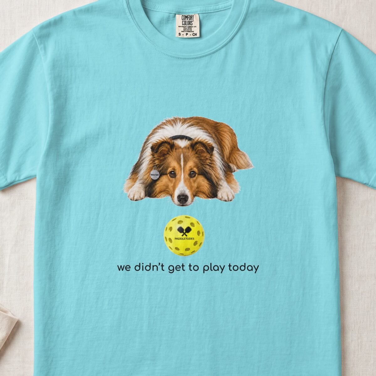 Shetland Sheepdog Sad — Funny Dog Pickleball Shirt on Comfort Colors 1717