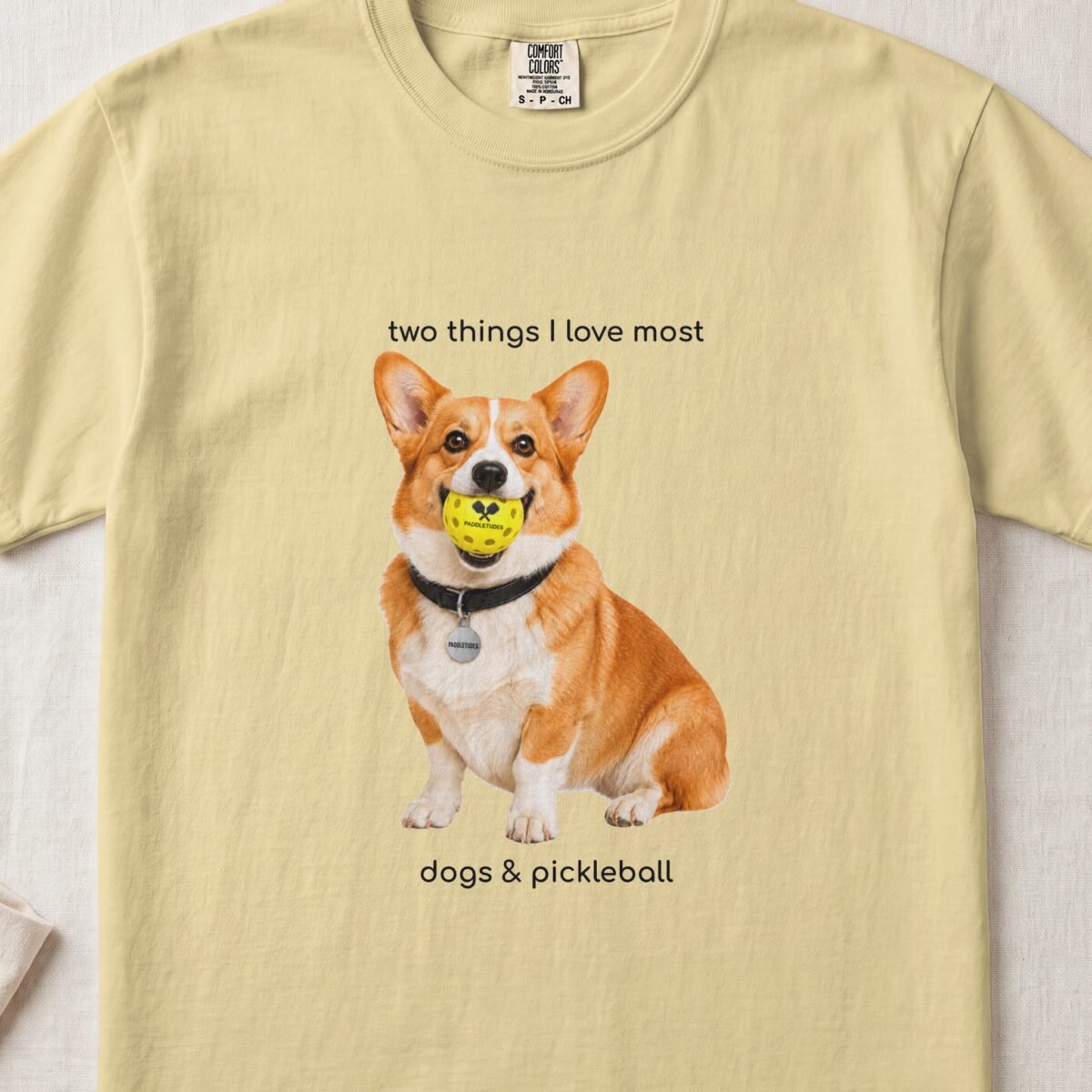 Corgi Happy — Funny Dog Pickleball Shirt on Comfort Colors 1717