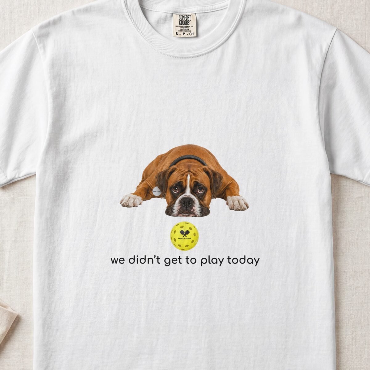 Boxer Sad — Funny Dog Pickleball Shirt on Comfort Colors 1717