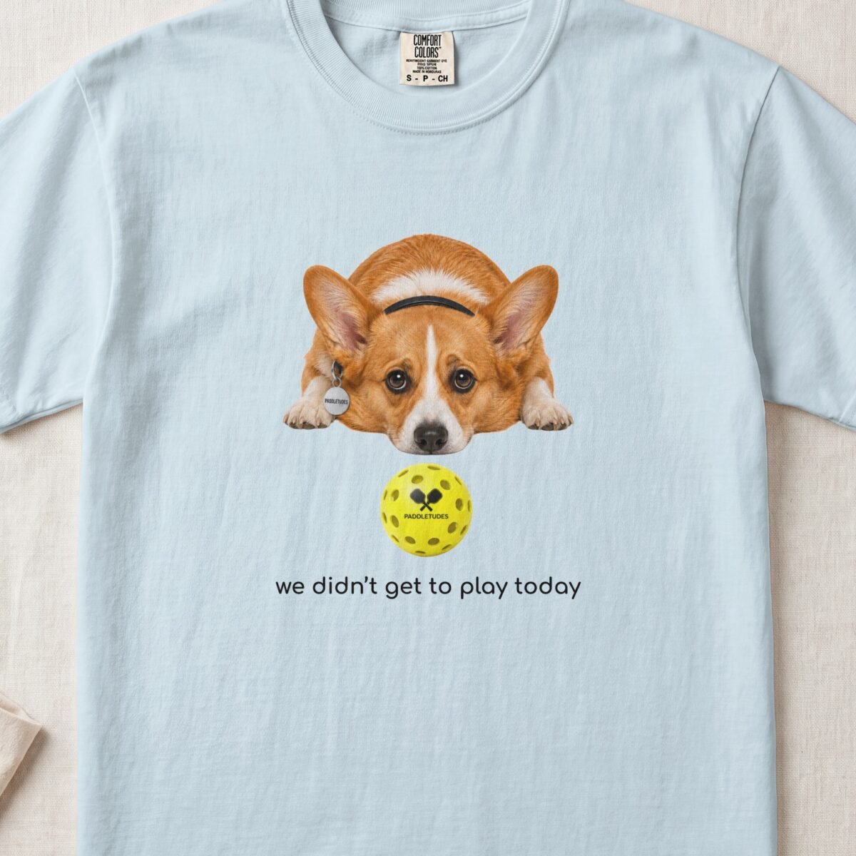 Corgi Sad — Funny Dog Pickleball Shirt on Comfort Colors 1717