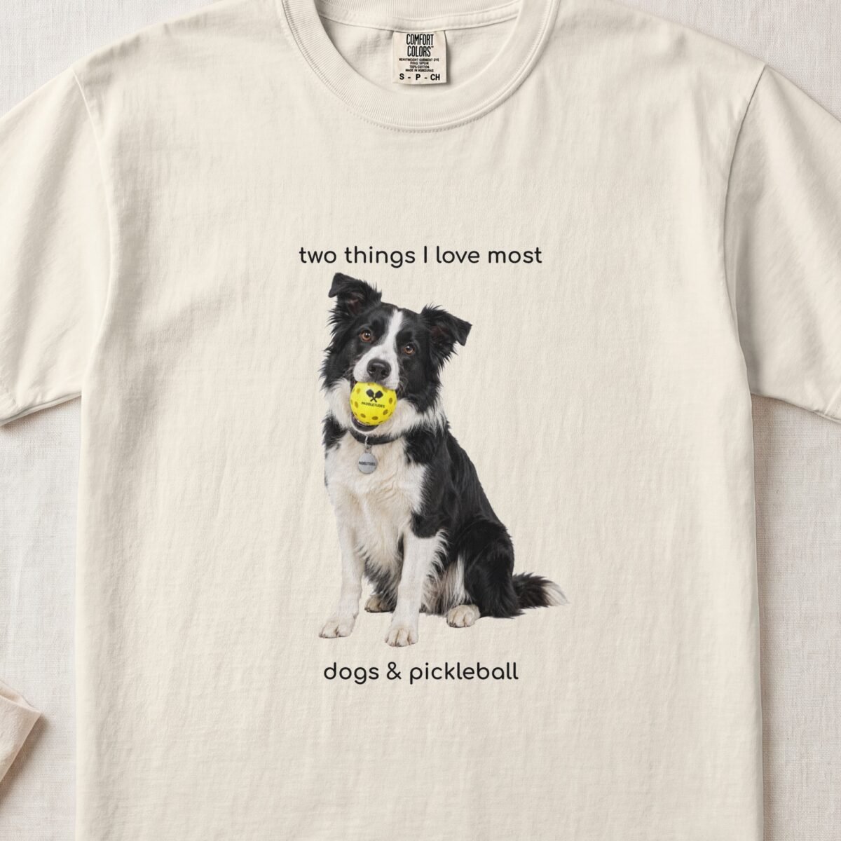 Border Collie Happy — Funny Dog Pickleball Shirt on Comfort Colors 1717