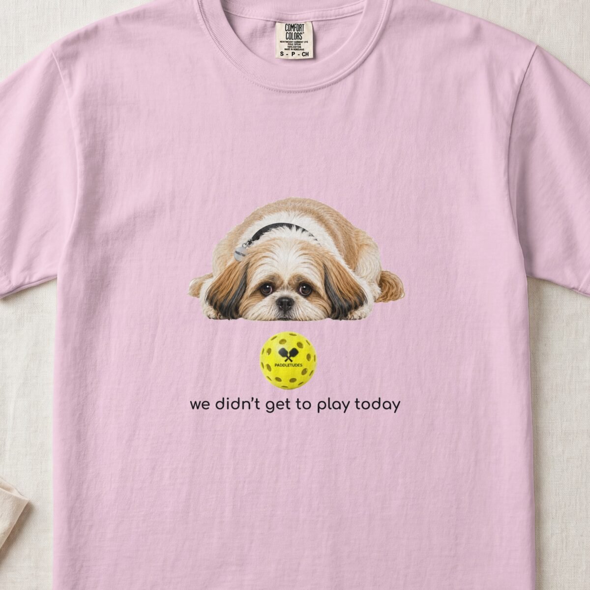 Shih Tzu Sad — Funny Dog Pickleball Shirt on Comfort Colors 1717
