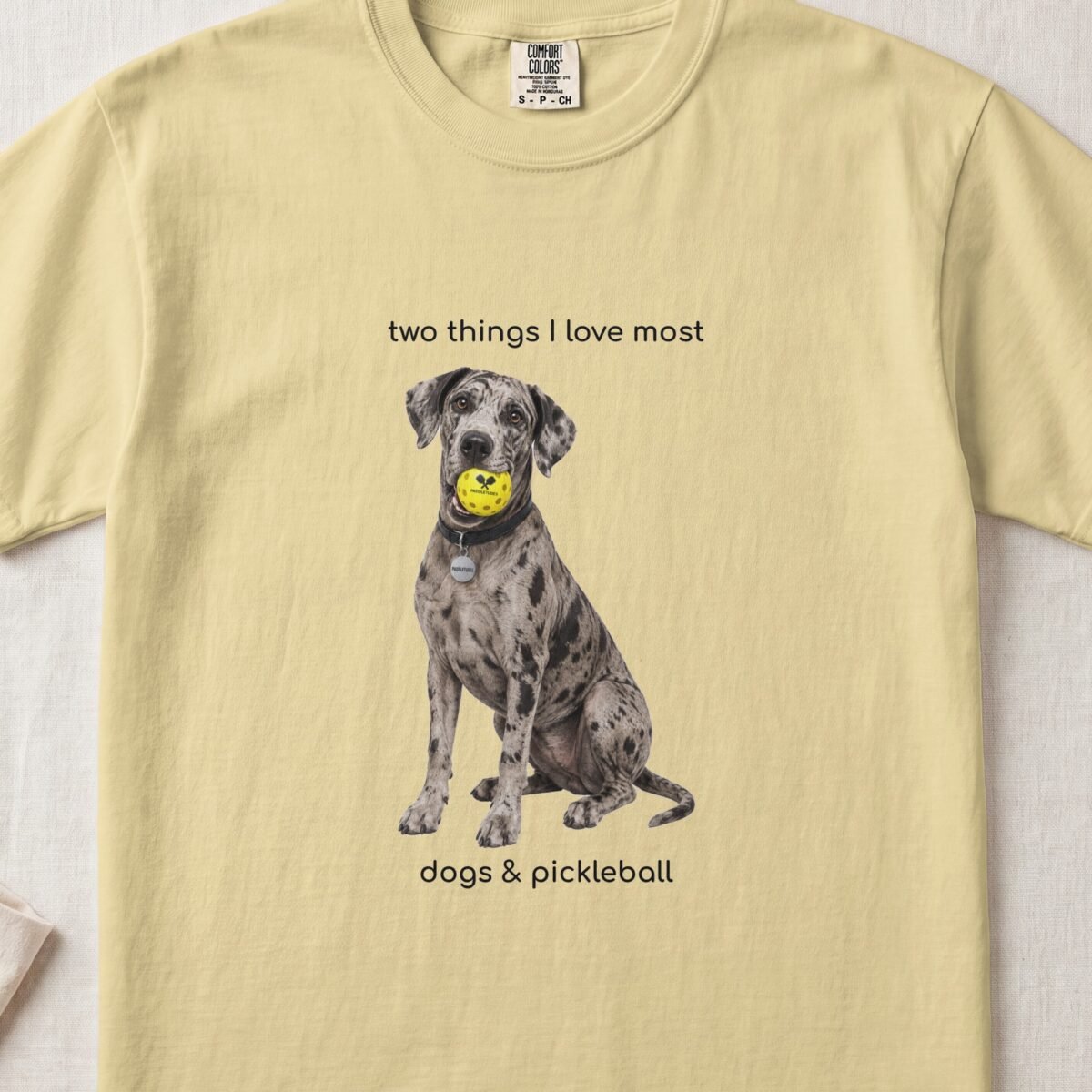 Great Dane Happy — Funny Dog Pickleball Shirt on Comfort Colors 1717
