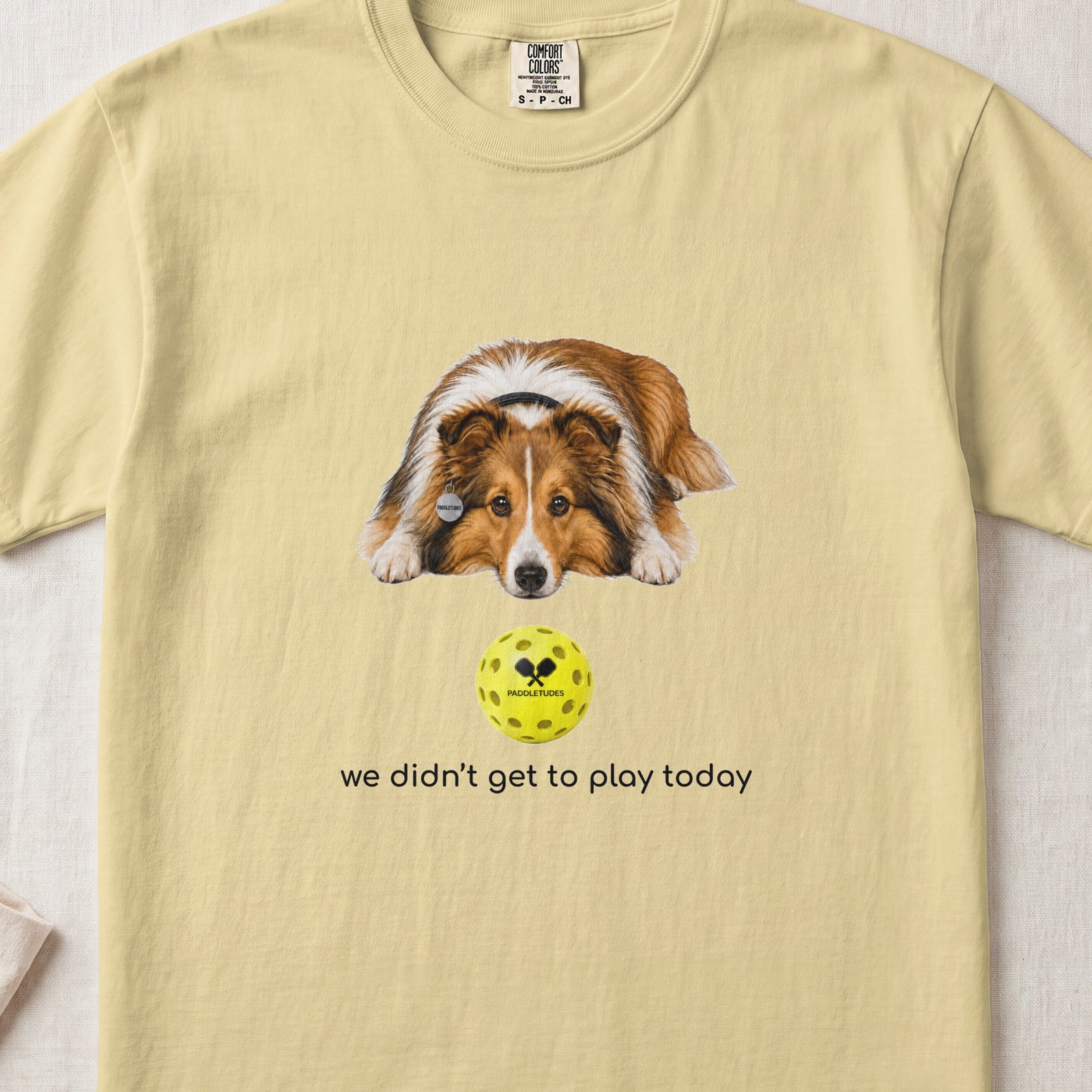 Shetland Sheepdog Sad — Funny Dog Pickleball Shirt on Comfort Colors 1717 — View 5