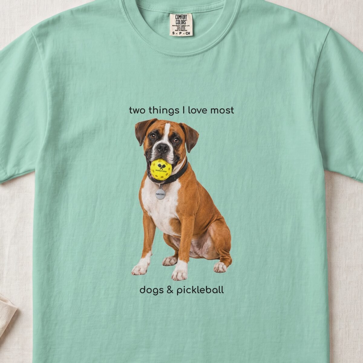 Boxer Happy — Funny Dog Pickleball Shirt on Comfort Colors 1717