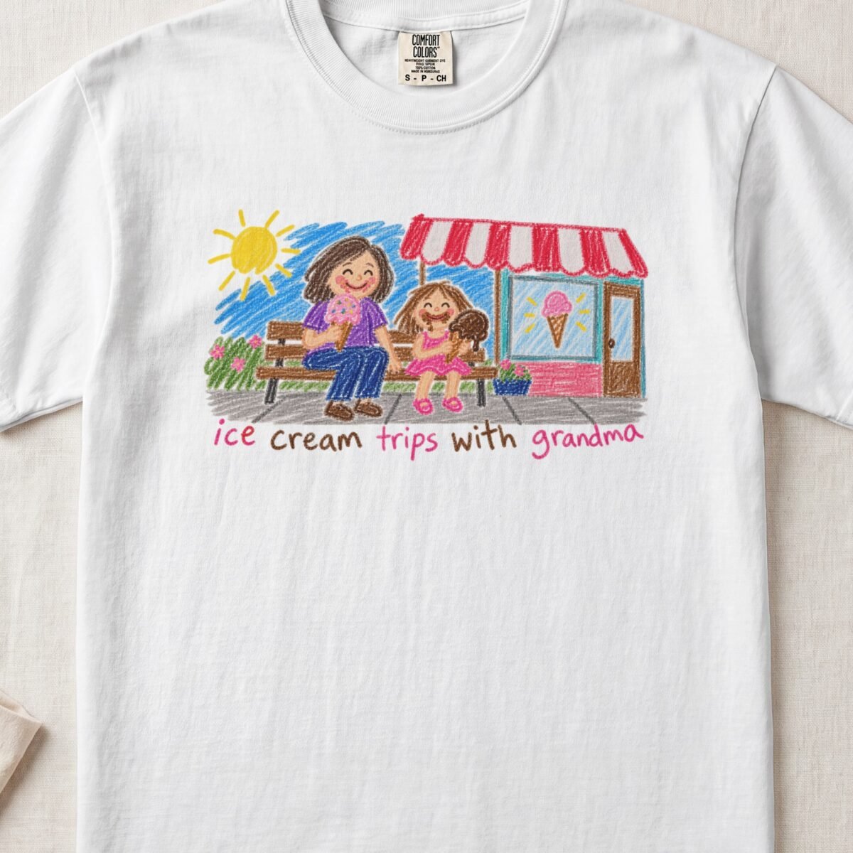 Ice Cream Trips With Grandma Tee — Little Hands Tee on Comfort Colors 1717