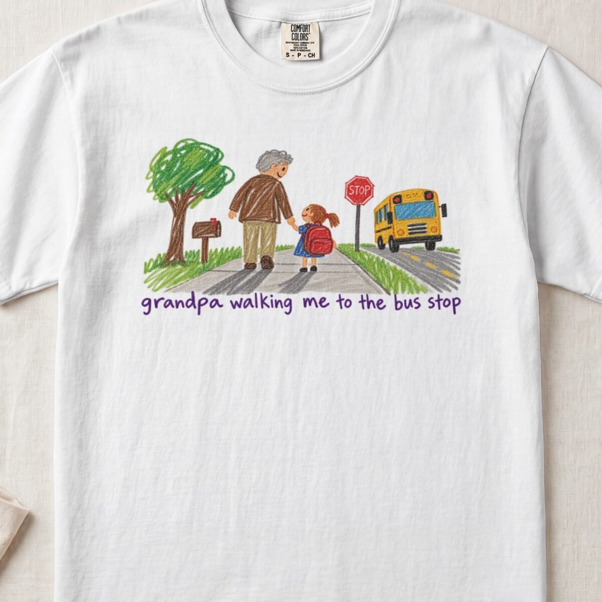 Grandpa Walking Me To The Bus Stop — Little Hands Tee on Comfort Colors 1717