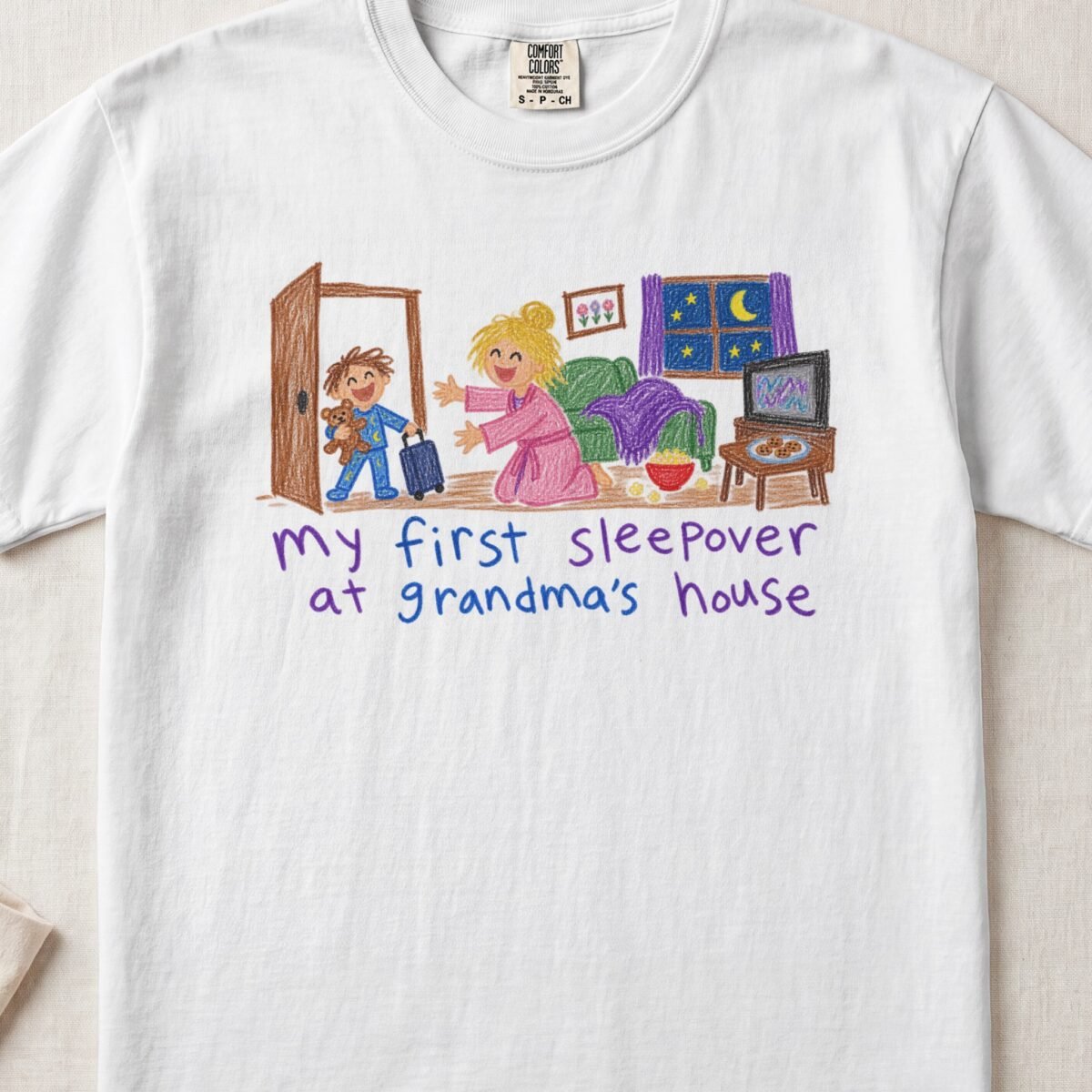 My First Sleepover At Grandma’s House Tee — Little Hands Tee on Comfort Colors 1717