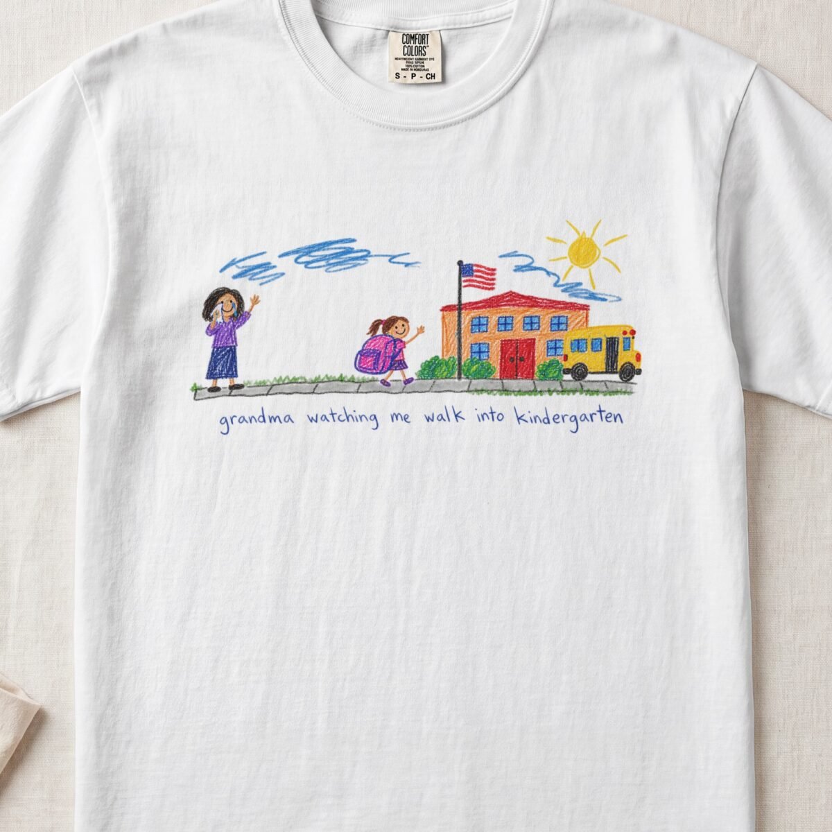 Grandma Watching Me Walk Into Kindergarten Tee — Little Hands Tee on Comfort Colors 1717