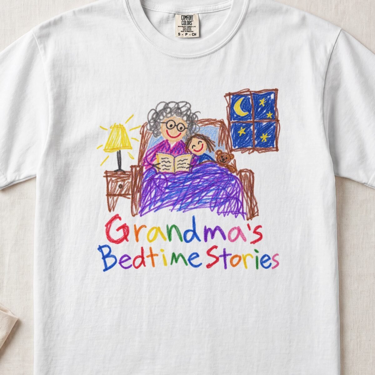 Grandma’s Bedtime Stories Tee — Little Hands Tee on Comfort Colors 1717